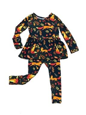 Fox and Fall Foliage One Piece Romper Girls Size 12-24 Months Long Sleeve